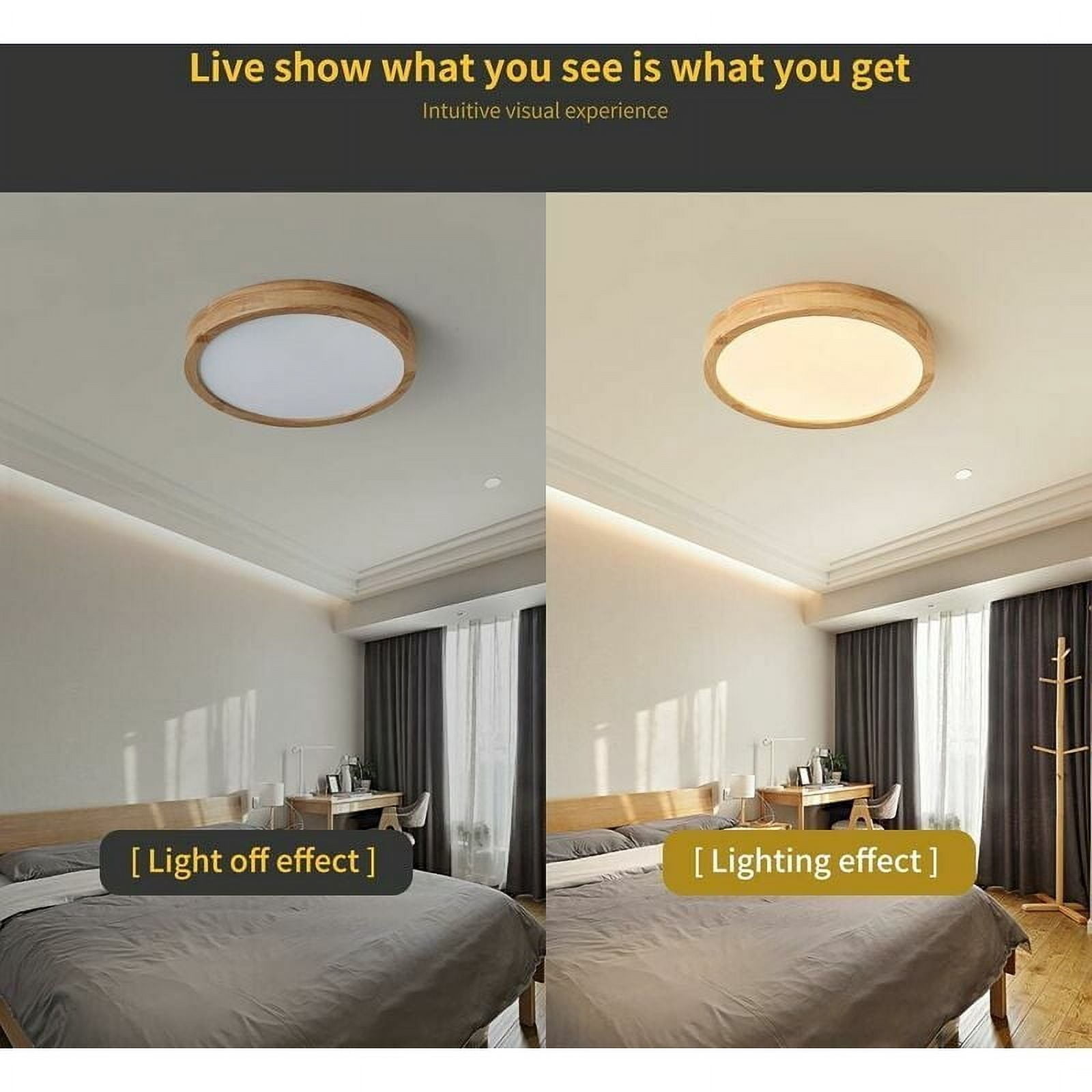 Flush Mount Ceiling Light with Oak Strips, Nordic Design LED Ceiling Lamp, Easy Installation for Bedrooms, Kitchens, and Dining Rooms, Spacious Illumination