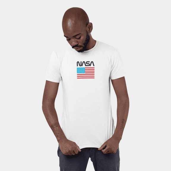 Ripple Junction Men's NASA Flag Short Sleeve Graphic T-Shirt - White, Small