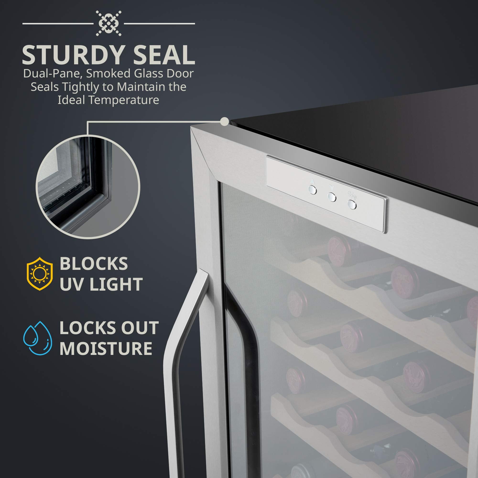 IVATION 28-Bottle Compressor Wine Cooler Refrigerator with Lock, Silver