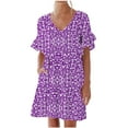 thumbnail image 2 of Mini Dresses for Womens 2025 Plus Size Fashion Casual Dress Sweet Cute V-Neck Dress Pocket Printed Short Sleevele Ruffle Dress, 2 of 8