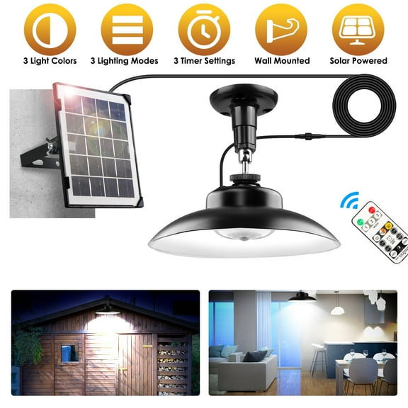 Moclever Wall Mounted Solar Shed Light with Separate Panel, Indoor Outdoor Solar Pendant Light with 3 Modes 3 Light Colors IP 55 Waterproof for Gazebo Porch, 1 Head