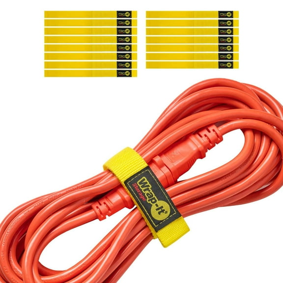Wrap-It Storage Quick-Strap Cord Wraps - 12" (15 Pack) Yellow - Extension Cord Holder for RV and Boat Organizing