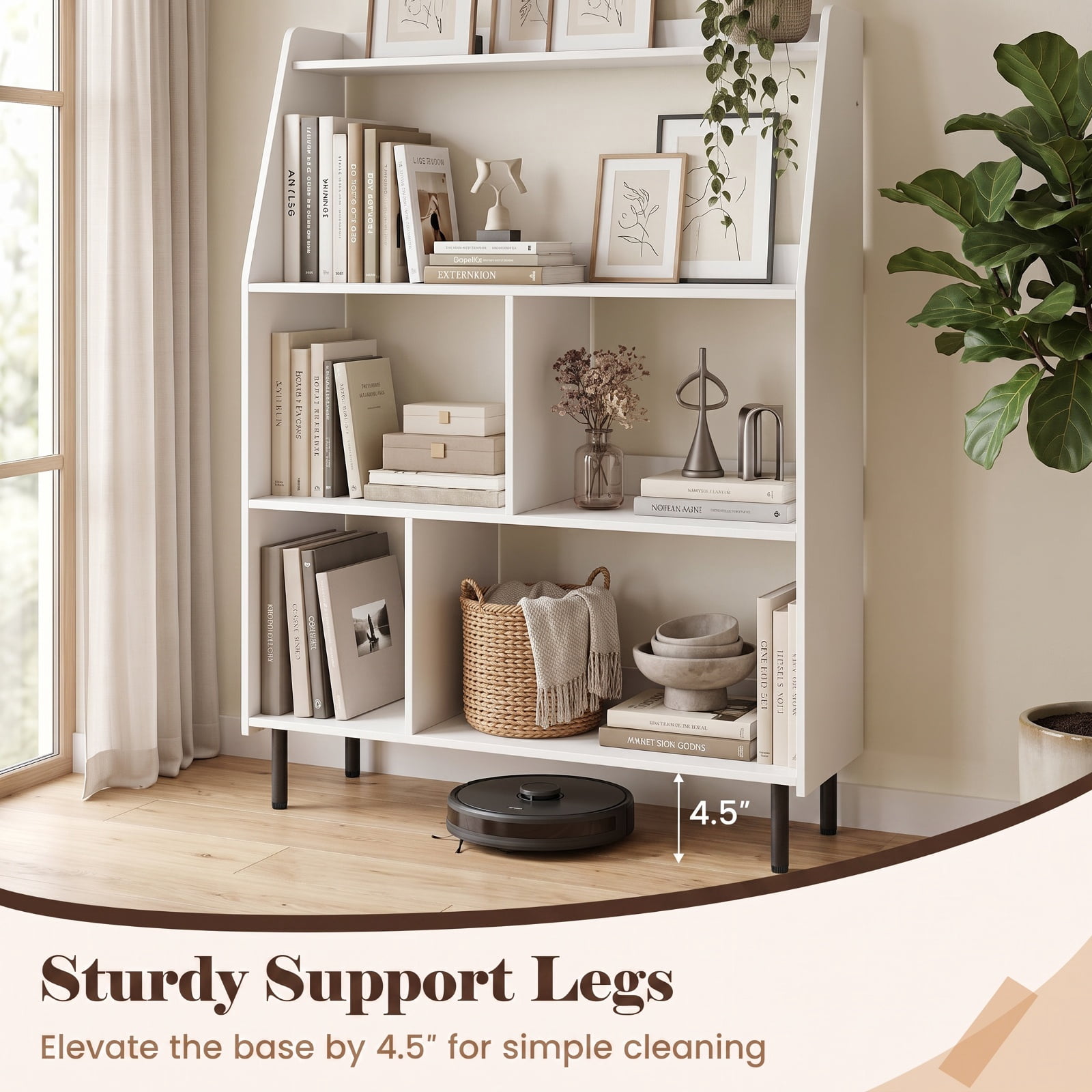 Furnibear 4-Tier Open Modern Bookcase with 2 Anti-Tipping Kits for Living Room Home Office Bedroom Display Storage Shelf, White