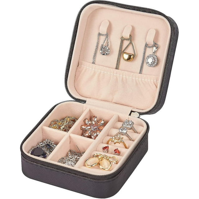 Joyero pequeño de piel sintética, estuche portátil de viaje para anillos, colgantes, pendientes y collares.