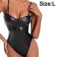 thumbnail image 2 of Body de una pieza ajustado de charol con tirantes finos y cuello sexy para mujer, 2 of 5