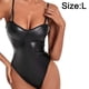 thumbnail image 2 of Body de una pieza ajustado de charol con tirantes finos y cuello sexy para mujer, 2 of 5