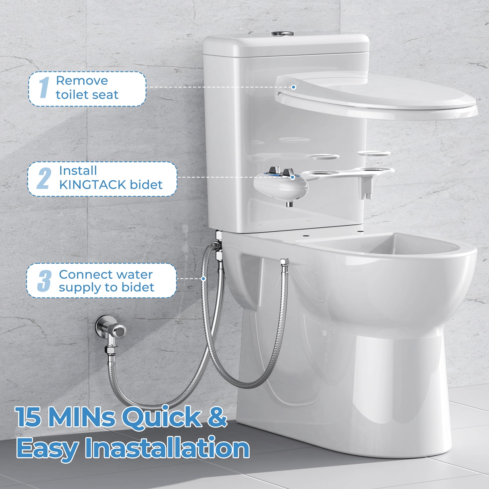 KINGTACK Bidet Attachment for Toilet, Non-Electric Self-Cleaning Bidet Seat Attachment, Fresh Cold Bidet Attachment for Feminine/Posterior Wash, with Adjustable Pressure Control (Blue/White)