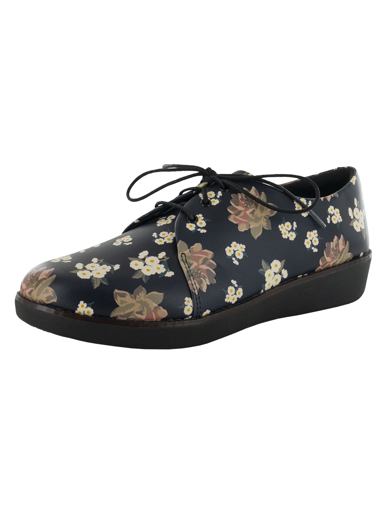 FitFlop Fitflop Womens Derby Dark Floral Oxford Shoes, Black, US 6.5