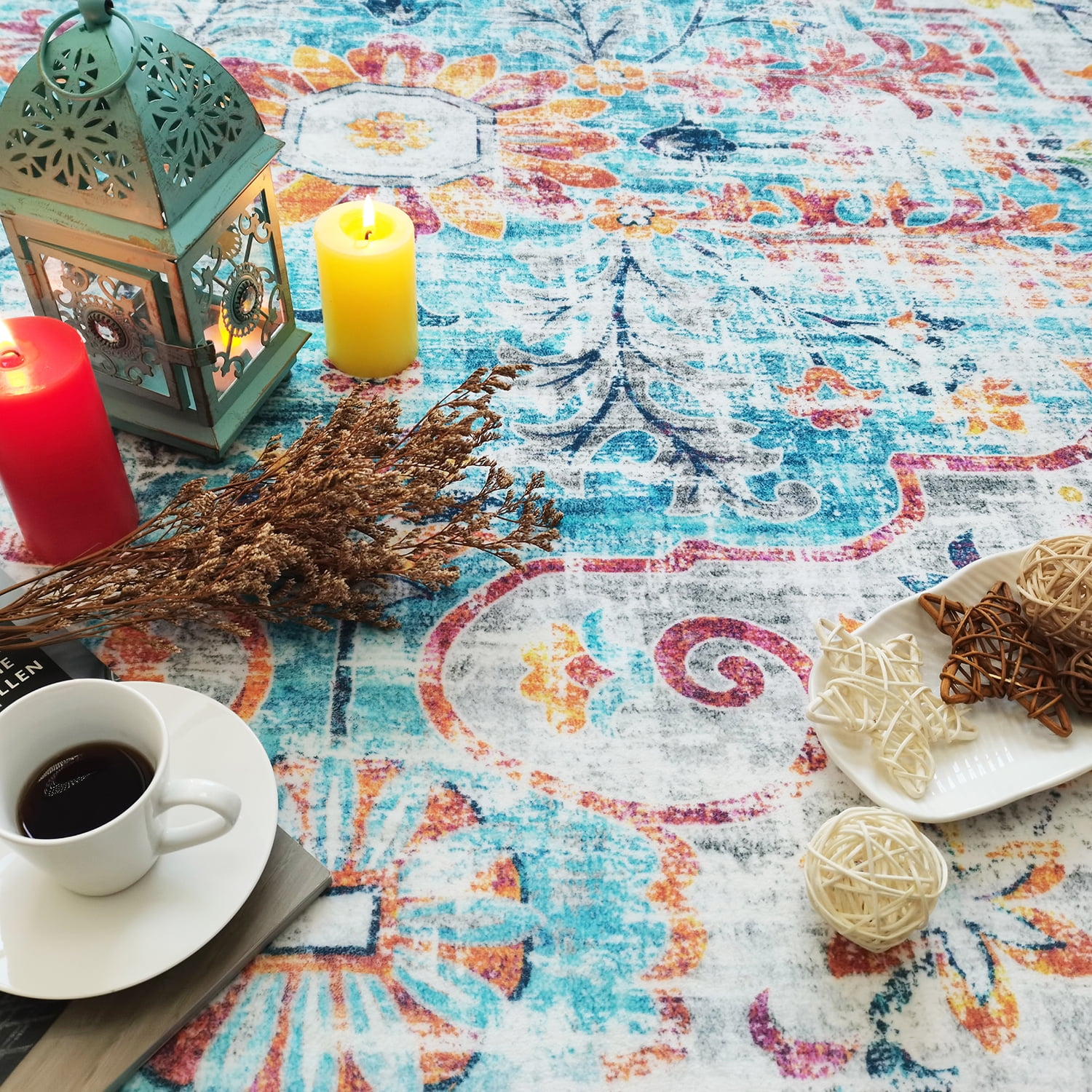METSAVAIM 8x10 Rug - Ultra Soft Aqua Multi Area Rug for Bedroom, Living Room & Office | Non-Slip Machine Washable Rugs, Ideal for Indoor & Outdoor Use