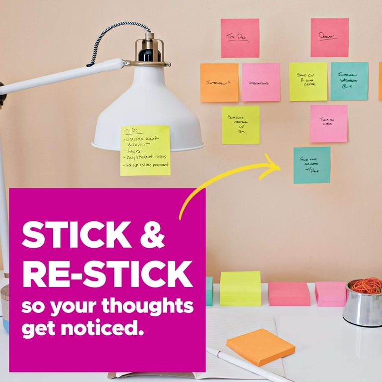Post-it Super Sticky Notes, Supernova Neons Collection, 3 in. x 3 in., 90 Sheets, 4 Pads