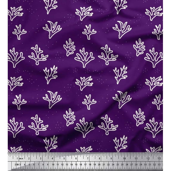 Soimoi Purple Poly Georgette Fabric Coral Ocean Print Fabric by the Yard 52 Inch Wide