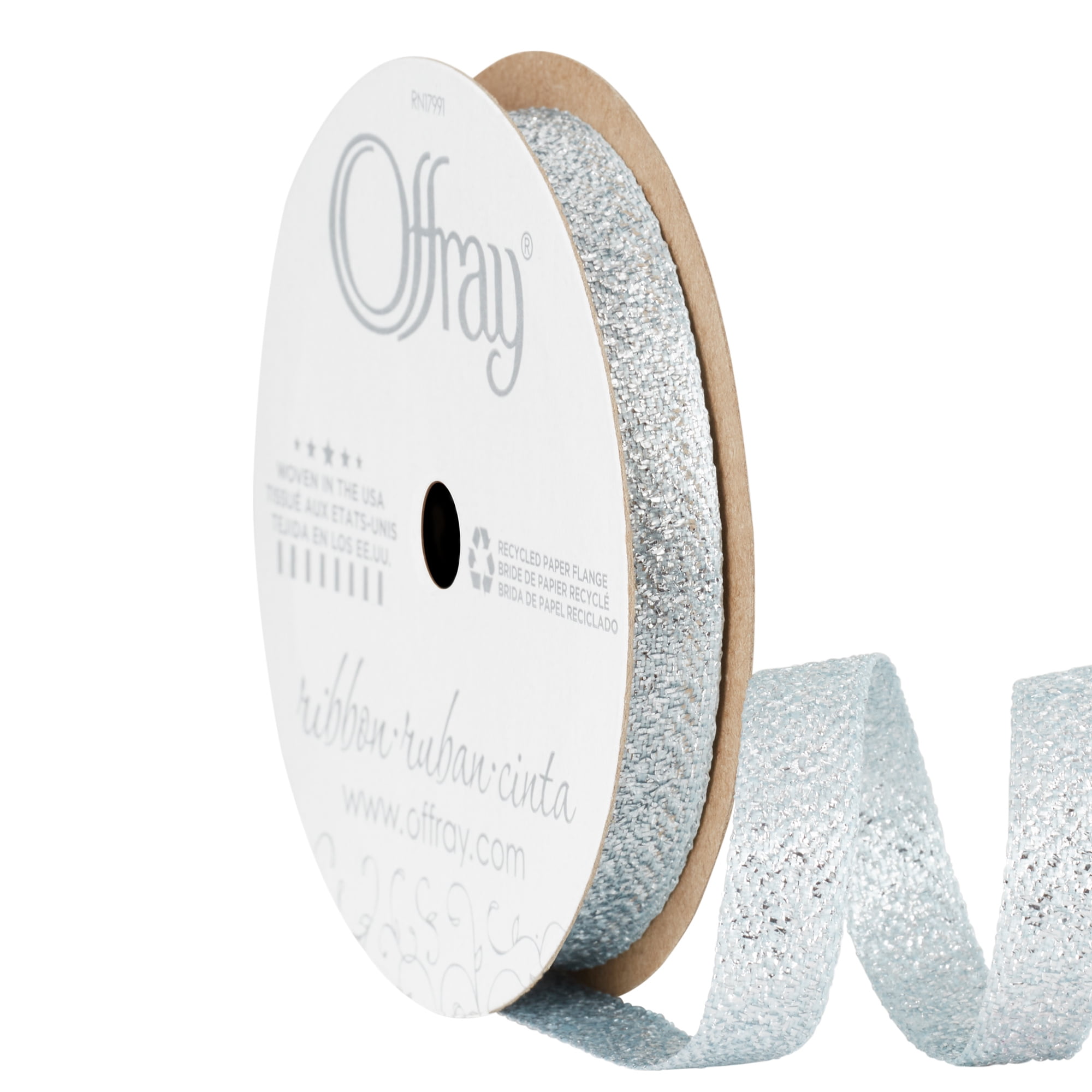 (4 pack) Offray Ribbon, Powder Blue 3/8 inch Metallic Ribbon, 9 feet