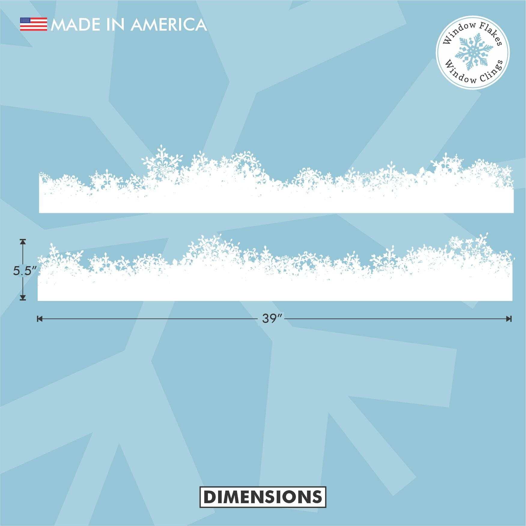 Window Flakes Fluffy Snowy Border Window Cling Decal for Christmas Holiday Glass Decoration. Large Vinyl Border. Made in America.