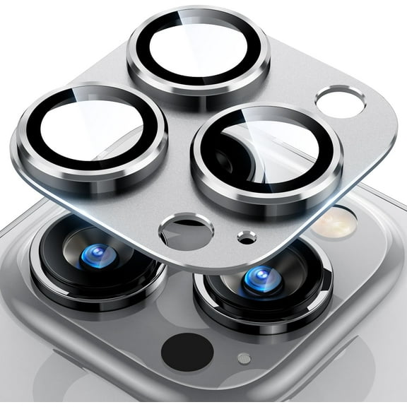 for iPhone 14 Pro/iPhone 14 Pro Max Camera Lens Protector, [Drop Protection] 9H Tempered Glass Camera Cover Screen Metal Ring Case Friendly Scratch Resistant Easy to Install Silver