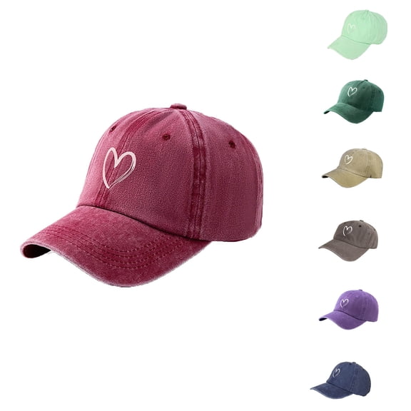 QLEICOM Baseball Cap,Hats for Women,Unisex Valentine Baseball Cap with Heart Print and Washed Effect Soft Top Sun Hat with Romantic for Couples Navy