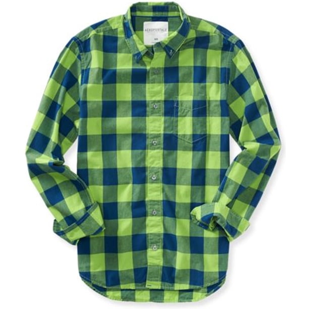 Aeropostale - Camisa casual de manga larga a cuadros para hombre, verde, extragrande