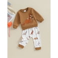 thumbnail image 4 of Musuos Toddler Boys 2PCS Pants Sets 6 12 18 24M 3T Long Sleeve Dinosaur Print Sweatshirt and Drawstring Pants Sets, 4 of 10
