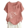 thumbnail image 2 of Blczomt Women Tops on Sale under $10 Spring Summer Dressy Short Sleeve Shirt Pink Floral Crew Neck Blouses for Women Plus, 2 of 4