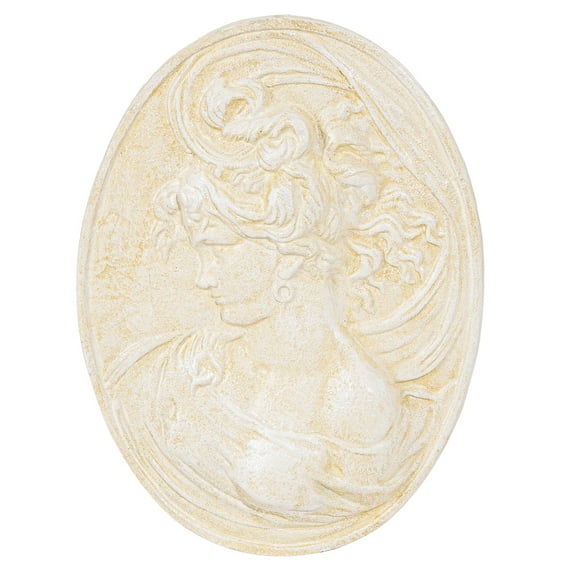 Sungmor Vintage Cast Iron Wall Art Decor, Oval-shaped Ornate Classical Woman Relief Plaque, Decorative Wall Ornament Antique Sculpture for Home or Garden, Rustic White Finish