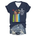 thumbnail image 4 of Wang6 Womens Plus Size V Neck Tshirts Casual Short Sleeve Imagine All the People Living Life in Peace Letter Printed Graphic Tees Summer Loose Fit Tops Navy M, 4 of 4