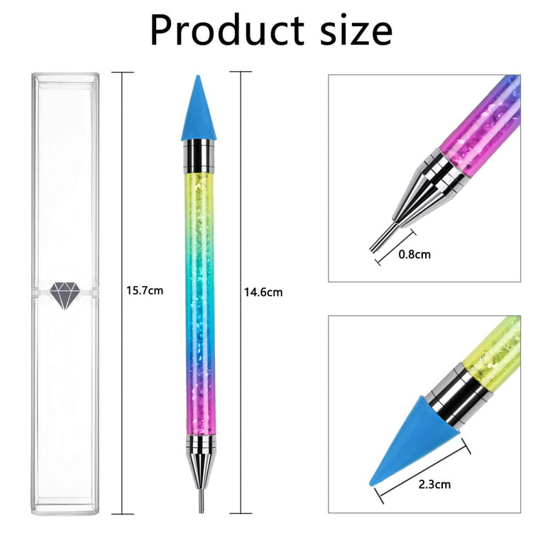 2PCS Wax Nail Rhinestone Picker Dotting Pen,Dual-ended Wax Pencil For  Rhinestones Wax Tip Gradient Handle With Crystal Beads Manicure Nail Art  DIY Decoration Tool 