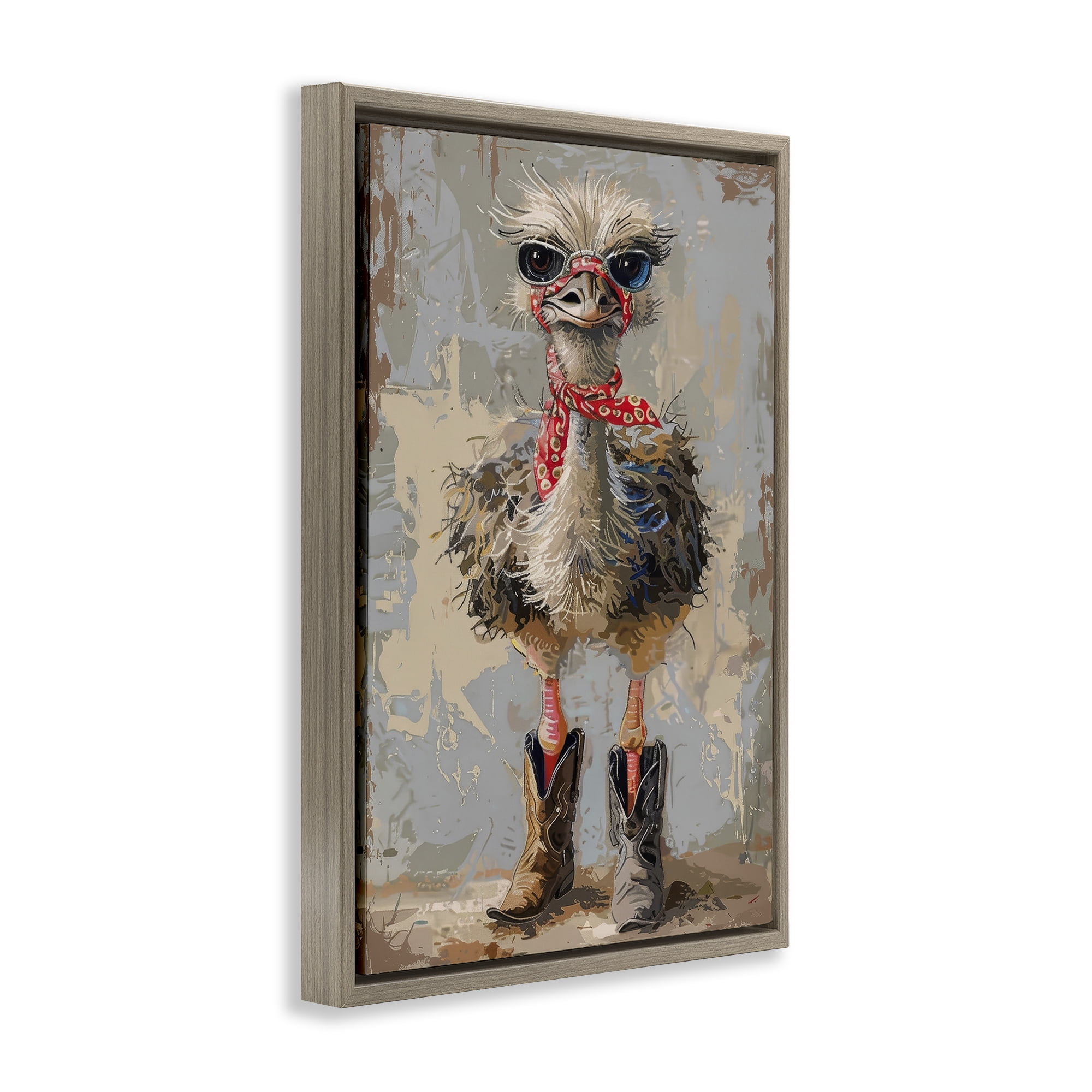 Stupell Industries Ostrich & Cowboy Boots Novelty Painting Brown Floater Framed Canvas Art Print Wall Art, 17 x 25