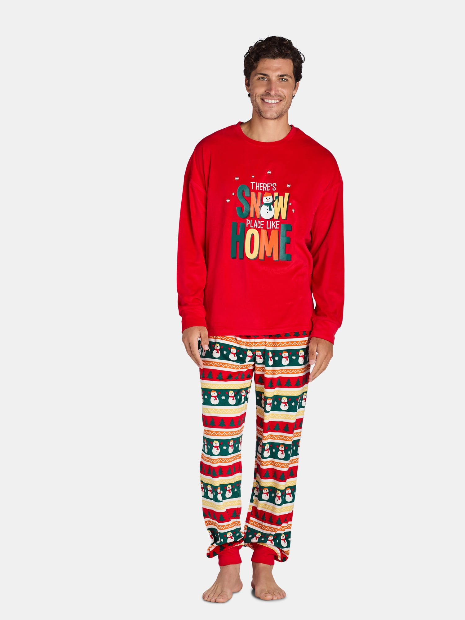 Jolly Jammies Men's Holiday Red Snowman Matching Family Pajamas Set, 2-Piece, Sizes S-2XL