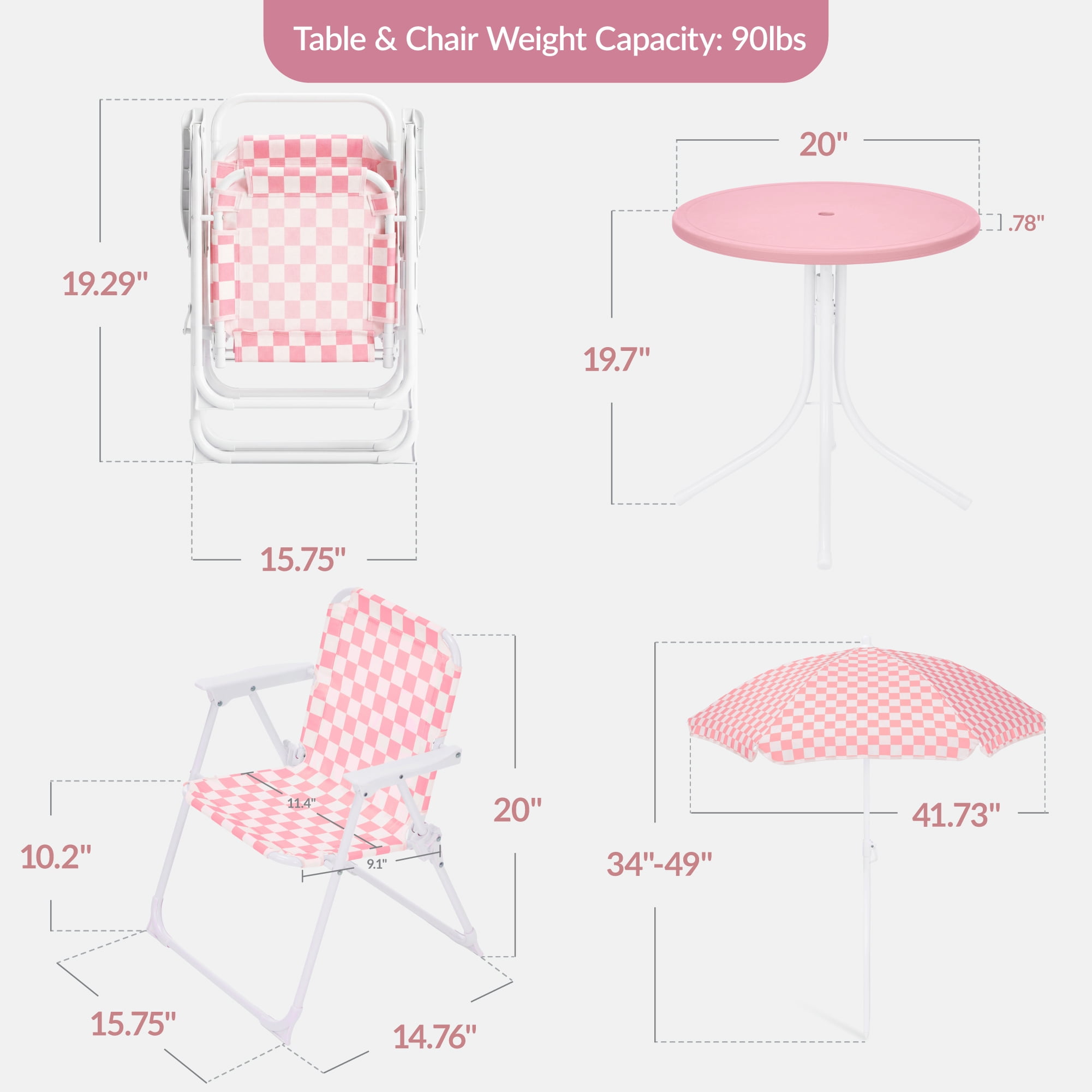 Best Choice Products Kids Outdoor Table and Chair Set with Umbrella, 3-Piece Foldable Toddler Picnic Set Ages 2-5 - Pink