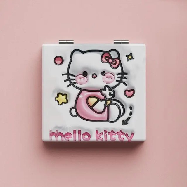 Espejo plegable portátil de Hello Kitty Sanrio, espejo de Anime Cinnamoroll Kuromi My Melody, patrón de doble cara, regalo de maquillaje para niñas