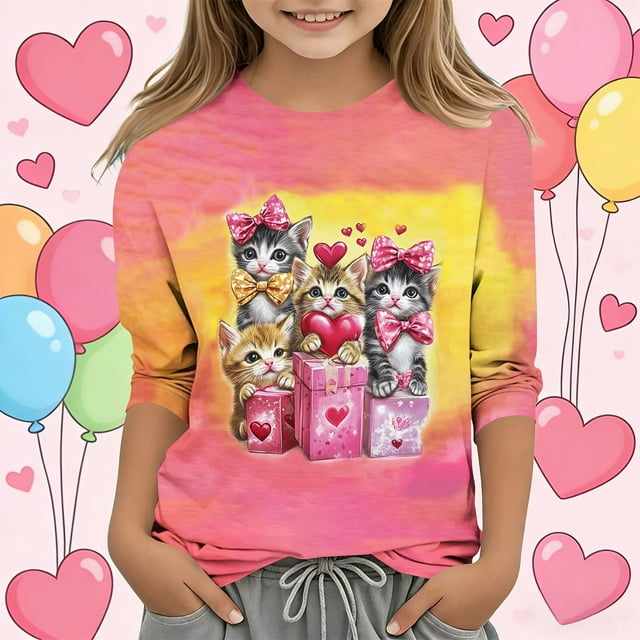 Blusas y camisas de cuello redondo y manga larga para niños de 3 a 12 años, lindas y divertidas camisetas de cuello redondo y manga 3/4, camisetas para niños.