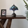 thumbnail image 3 of Tiffany Table Lamp Green Blue Stained Glass Liaison Lamp LED Bulb Included Dragonfly Base for Living Room Bedroom Bedside 10"W*10"D*14"H, 3 of 6