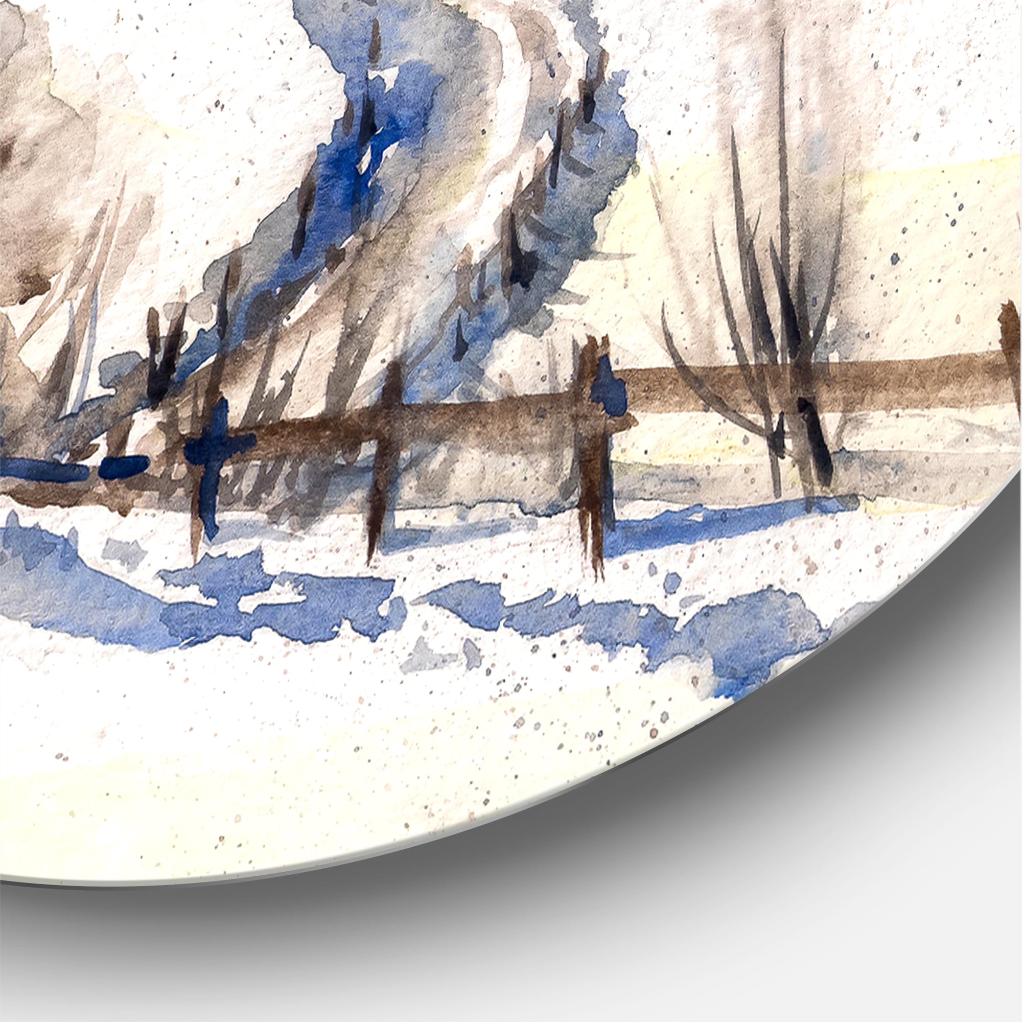 Designart 'Country Road In Winter Times Landscape I' Traditional Circle Metal Wall Art 29x29 - Disc of 29