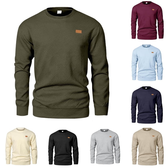 Xcmzpl Waffle Textured Knit Tops for Men Long Sleeve Crew Neck Workout Pullover Tees Solid Loose Fit Sweat Shirts Big and Tall