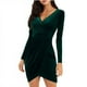 thumbnail image 1 of Karight Womens Velvet Dress Elegant Wrap V Neck Long Sleeve Midi Dress Split Ruched Bodycon Holiday Party Cocktail Dresses, 1 of 4