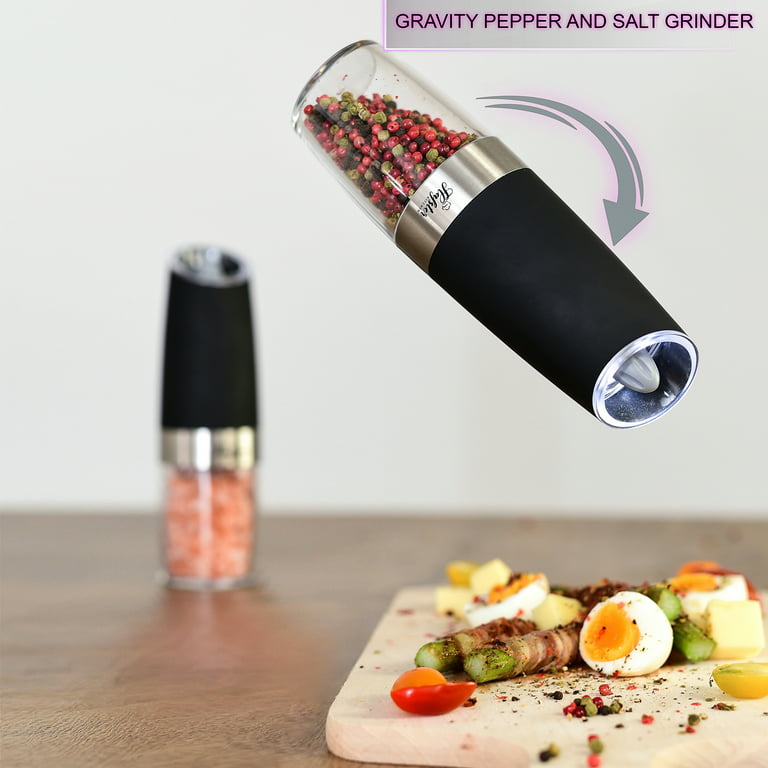 Electric Salt and Pepper Grinder Set with metal and wood stand