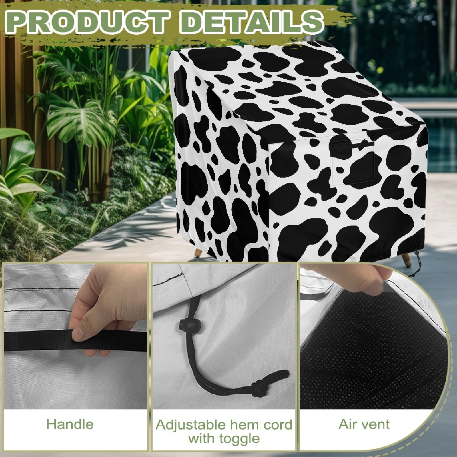 Renewold Patio Chair Covers Waterproof Anti-UV Fade-Resistant Rattan Wicker Lounge Chairs Cover Lawn Deck Furniture Protection, 38"W x 38"D x 36"H, Black Cow Print