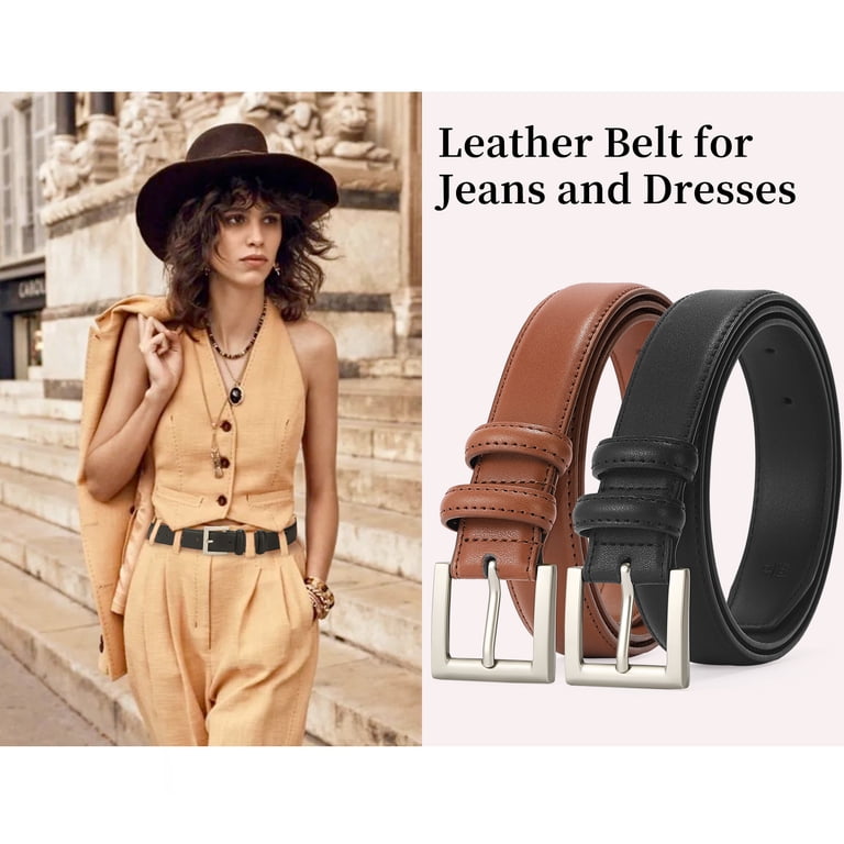 Sendefn Women's Slim Casual Leather Belt, Polished Buckle photo 4