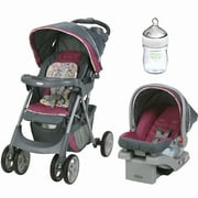 Angle View: Graco Comfy Cruiser Click Connect Stroller Travel System, with SnugRide Click Connect 30 Infant Car Seat, Daisy with Nuk Simply Natural 5oz Bottle, 1-Pack