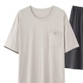 thumbnail image 3 of Kakii Mens Pajama Set Sleepwear Pjs Lightweight Short Sleeve Shirts Soft Breathable Fresh Sleep Sets with Pockets, 3 of 4
