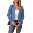 thumbnail image 3 of Asklazy Plus Size Women's Open Front Cardigan Casual Lightweight Crewneck Long Sleeve Button down Knit Sweaters Gray Blue,2XL, 3 of 10