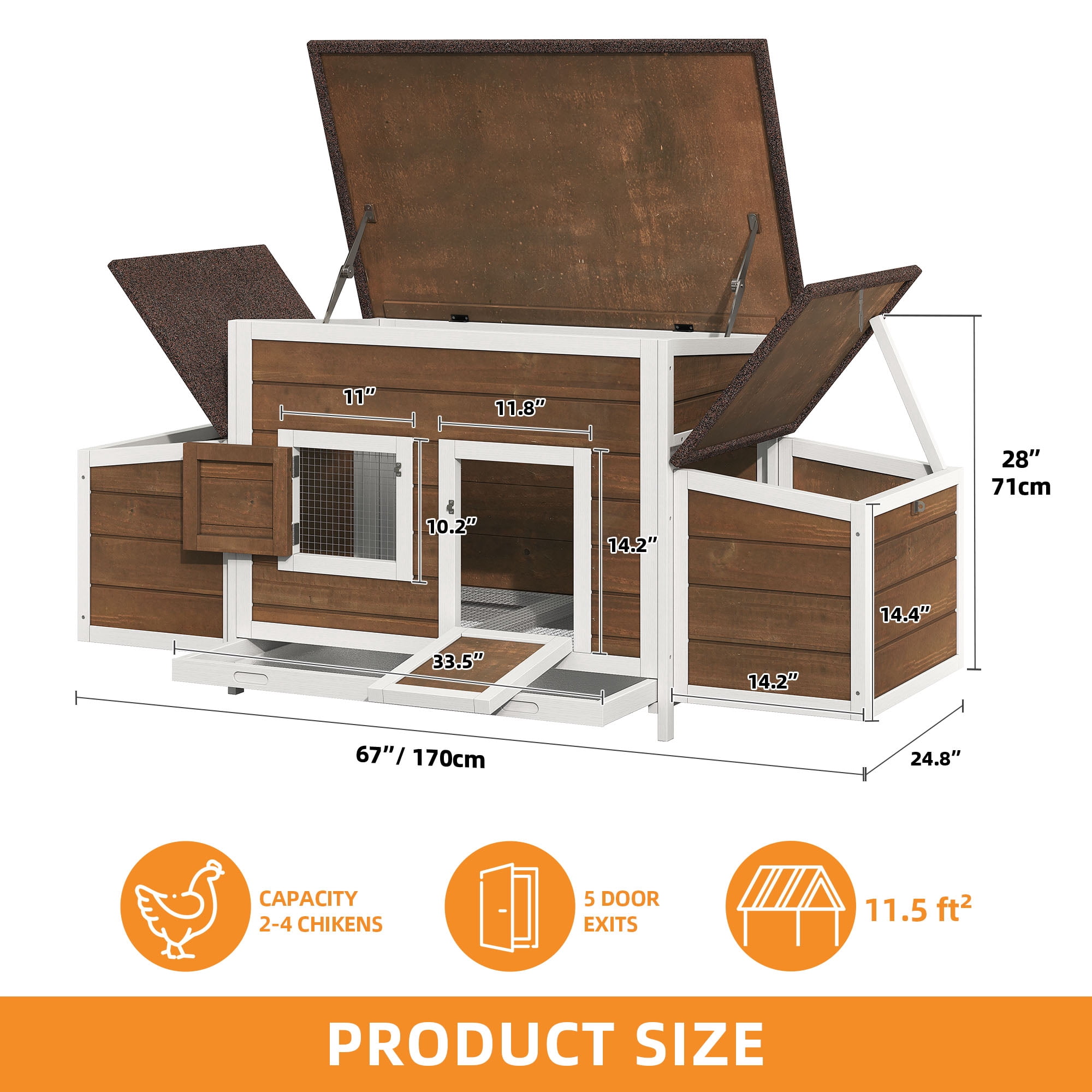 Craftian Wood Chicken Coop Hen House 2-4 Chickens with 2 Nesting Box,Outdoor Chicken Hutch Rabbit Hutch Duck Cage - Brown