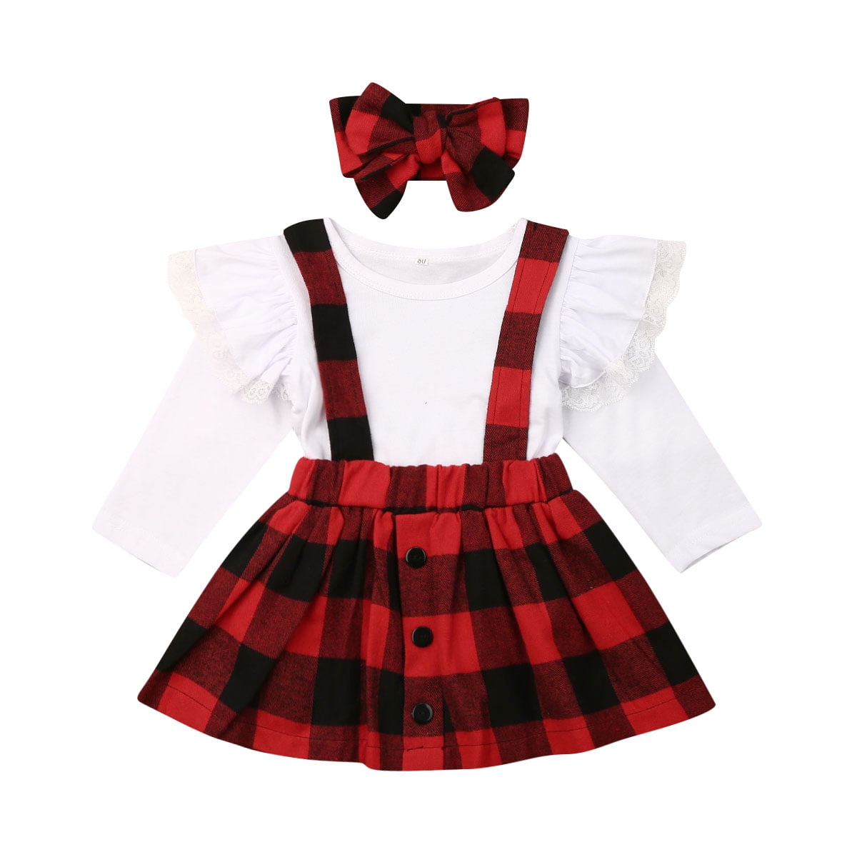 Douhoow Toddler Kids Baby Girls Suspender Skirt Ruffled Strap Sundress Overalls Outfit Clothes 