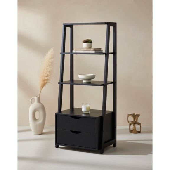 GVN 4-Tier Ladder Bookshelf Storage Display with 2 Drawers, Storage Shelves for Bedroom,Living Room, Home Office, Bedroom, Balcony