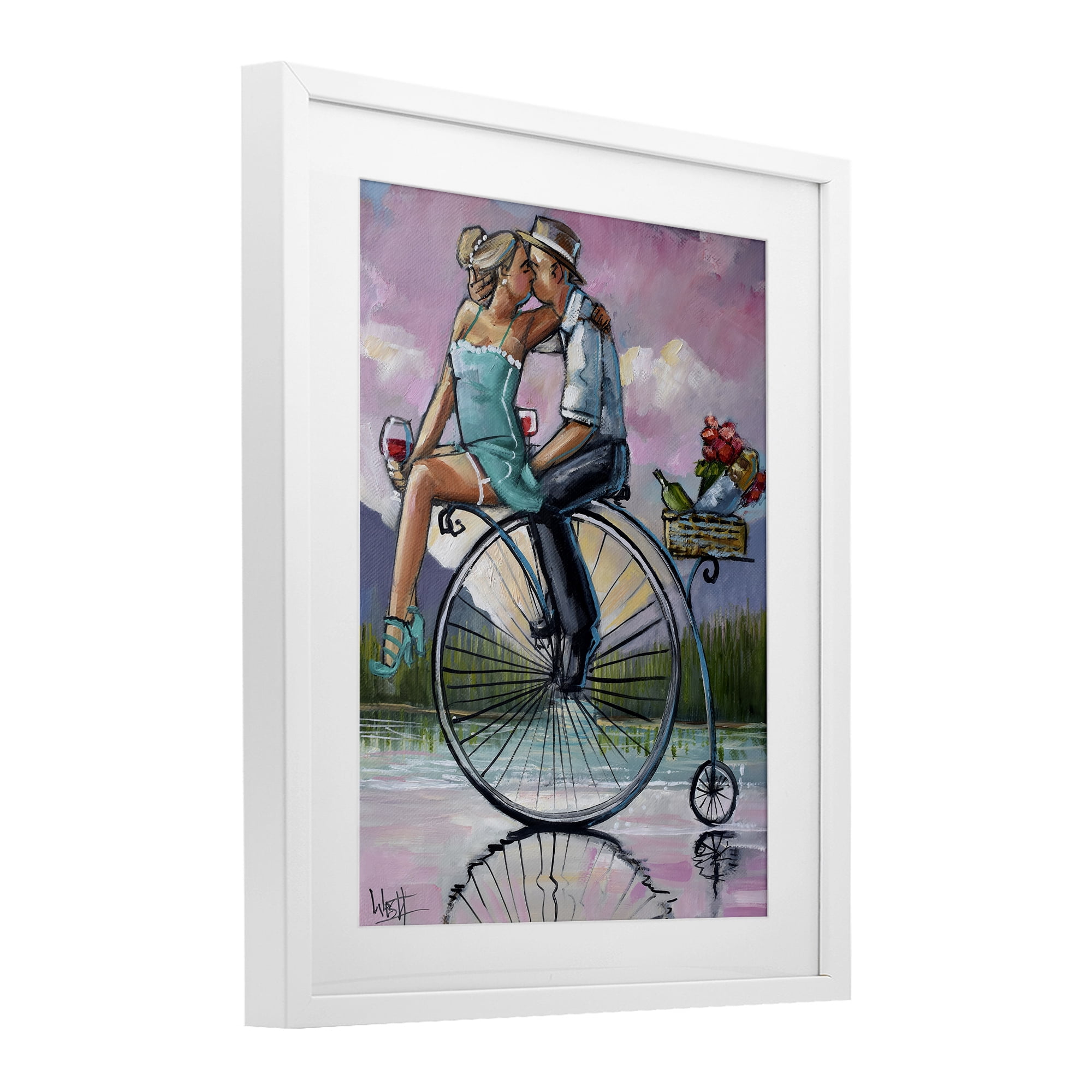 Stupell Industries Romantic Picnic on Bicycle White Framed Print Under Glass, design by Ronald West