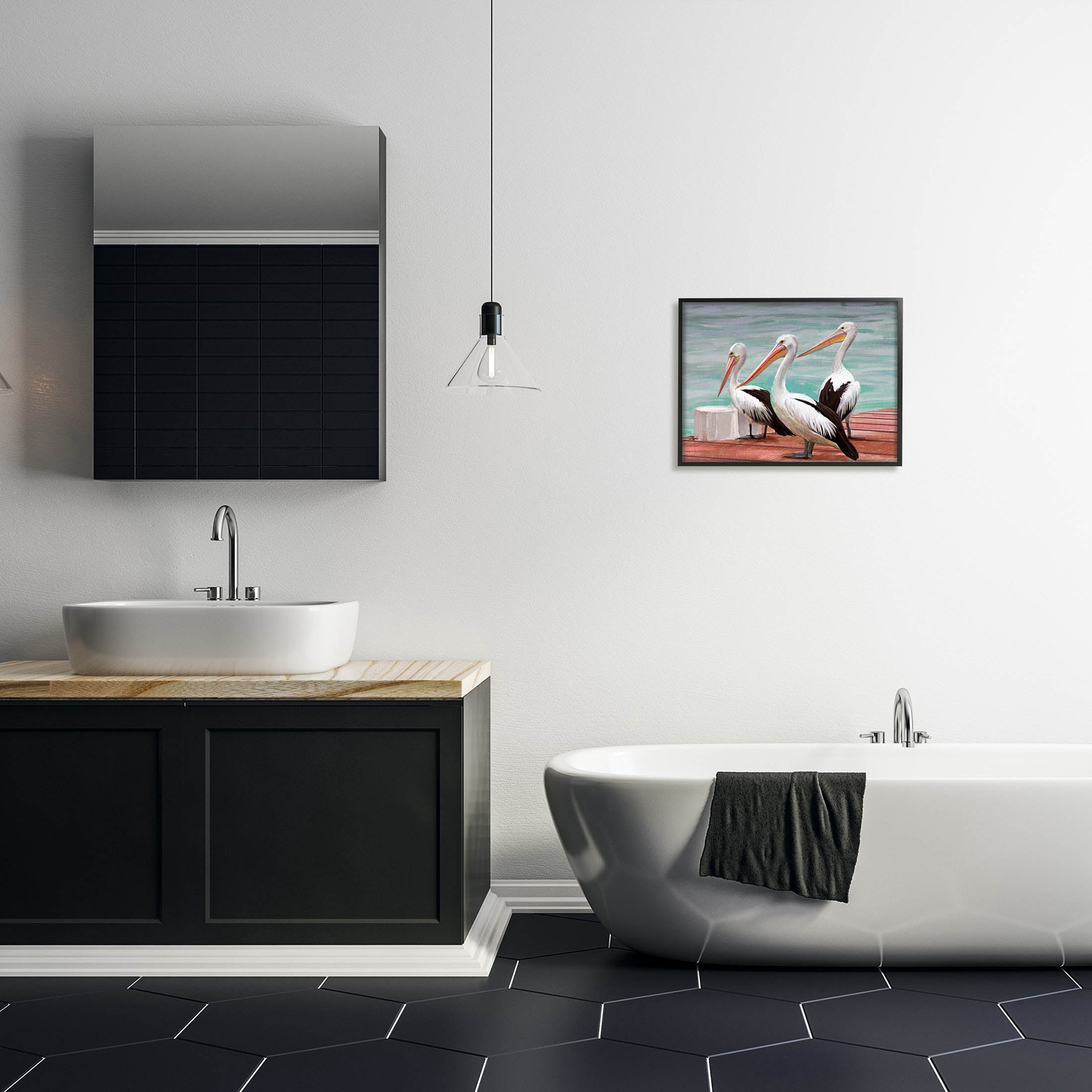 Stupell Industries Pelican Trio Port Dock Graphic Art Black Framed Art Print Wall Art, Design by Ziwei Li