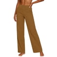thumbnail image 5 of Womens Pants Casual Loose Cotton-Linen Wide Leg Drawstring Elastic Waist Solid Color Pockets Long Pants, 5 of 8