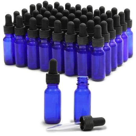 48 Count 1 oz Blue Glass Dropper Bottles and 6 Funnels (30 ml 54 Pieces)