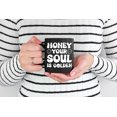 thumbnail image 2 of Honey Your Soul Is Golden - Compliment or Encouraging Quote, Groovy Text, Black 11oz Ceramic Mug, 2 of 5
