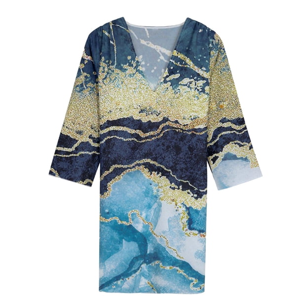 Mini vestido informal con cuello en V y manga corta para mujer, estampado Floral, manga corta, 3/4 Fridja NMB4177