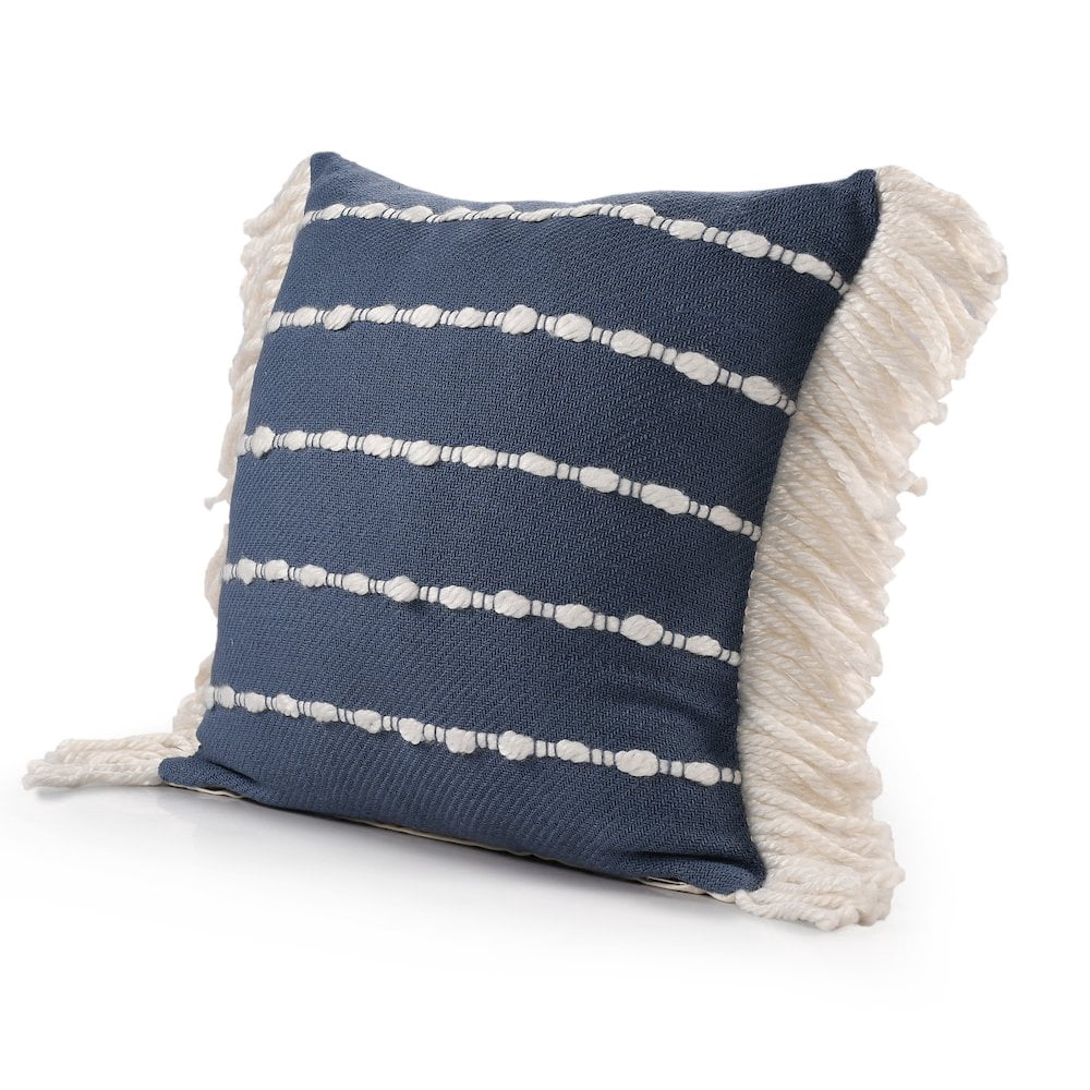 LR Home Denver Cotton Blend Poly Filled Pillow in Blue/Ivory, 20" x 20"